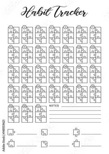 Summer habit tracker Journal Printable Planner Page Template, Vector Illustration, A4 and A5 Sizes, Hand Drawn Doodle Style. Planner pages bullet journal A5 A4 format