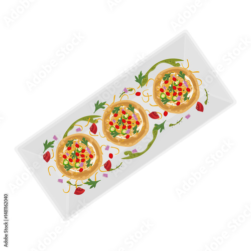 Vector Illustration logo Clipart Top View Katori Chaat Aloo Tikki Chaat Aloo Tokri Chaat Indian Food