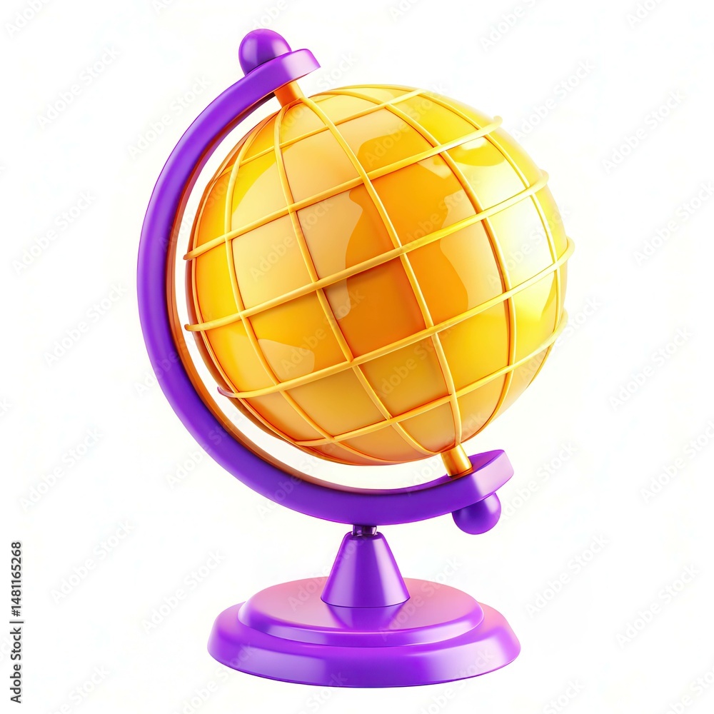 A colorful globe on a purple stand, showcasing a modern design with a smooth texture. A colorful globe on a purple stand, showcasing a modern design with a smooth texture.