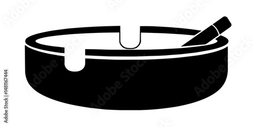 Silhouette of an Ashtray with Cigarette. Smoking Habit, Tobacco Use, Nicotine Addiction, Secondhand Smoke, Health Risk, Smoking Culture, Stress and Relaxation Ritual, Public Health Warning