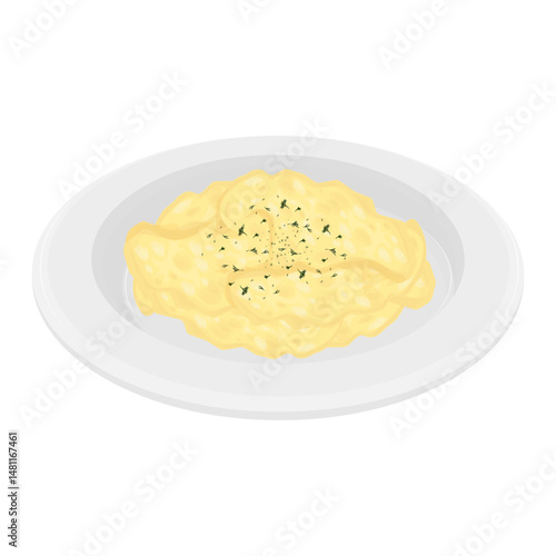 Vector Illustration Logo Clipart Healthy Food Scrambled Eggs on a White Plate