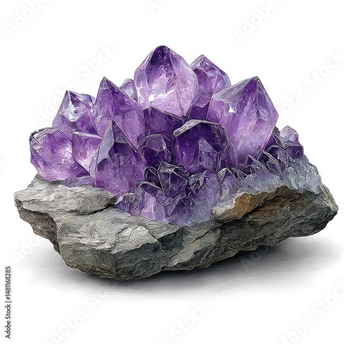 Cluster of amethyst crystals on a rock (1)
