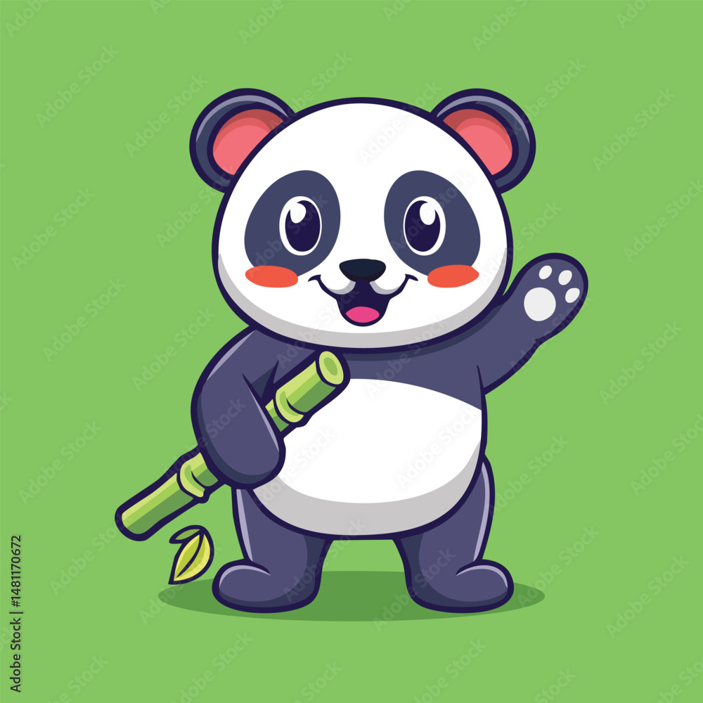Fototapeta premium an adorable panda carrying bamboo