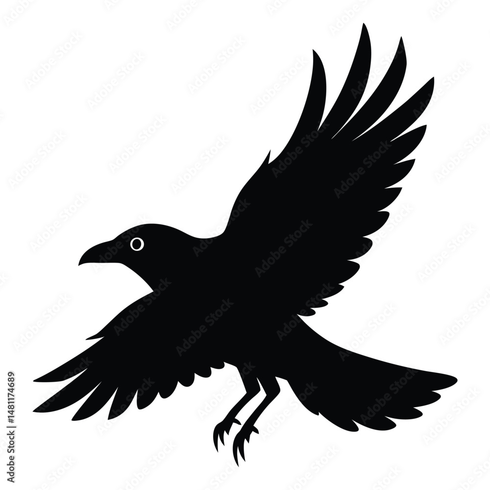 Obraz premium Crow in Mid Flight Vector Silhouette