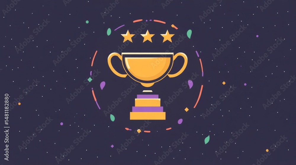 Iconic symbol of brand reputation like five stars and a trophy above a logo Iconic symbol of brand reputation like five stars and a trophy above a logo