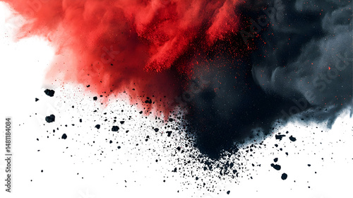 Dramatic collision of colors, red and dark blue explode in an abstract space