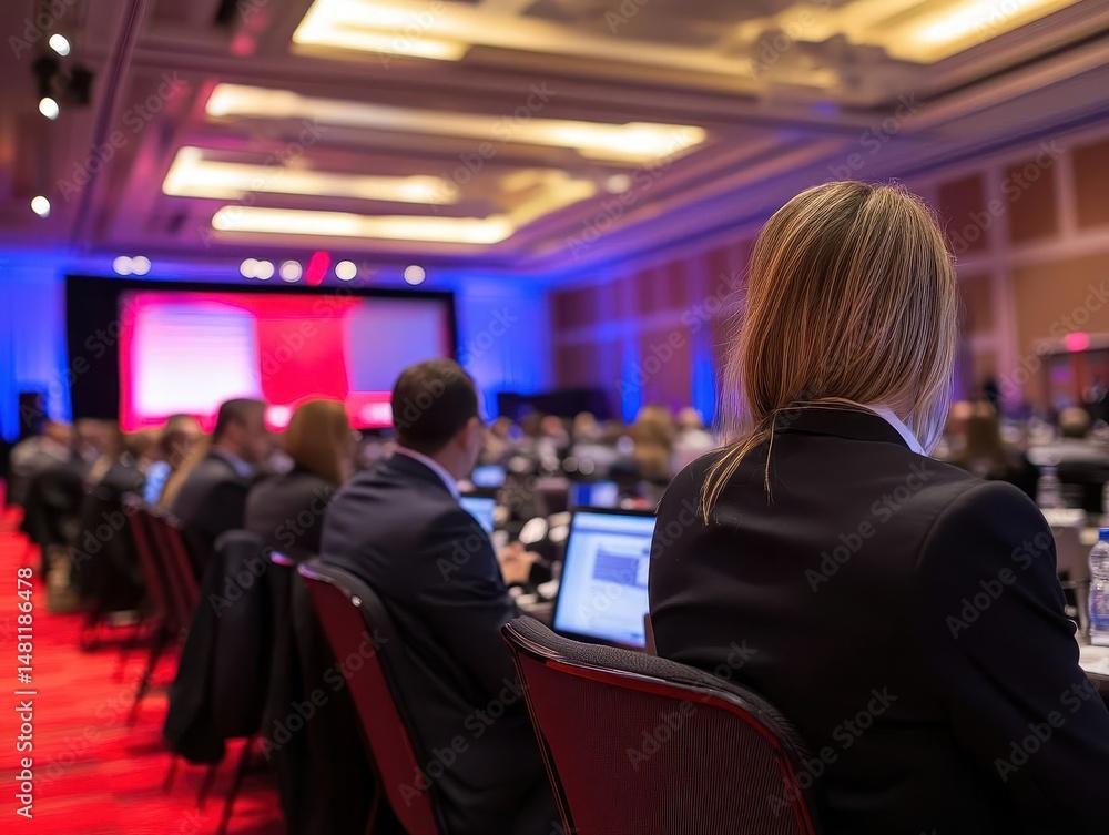 Fototapeta premium A wideangle shot of an industry conference on business development, Event, Educational and formal