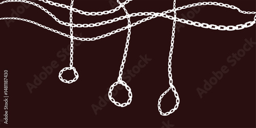 Hanging chains with circular ends on red background