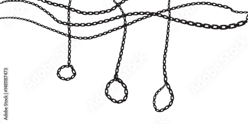 Hanging chains with circular ends on white background