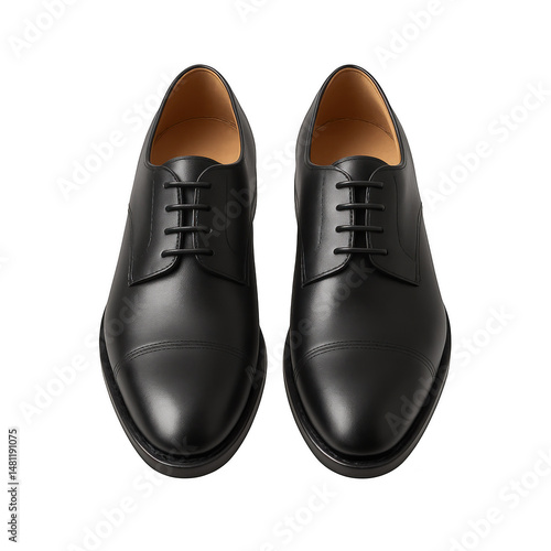 Wallpaper Mural Pair of black leather dress shoes with tan interior and Windsor knot laces on transparent background Torontodigital.ca