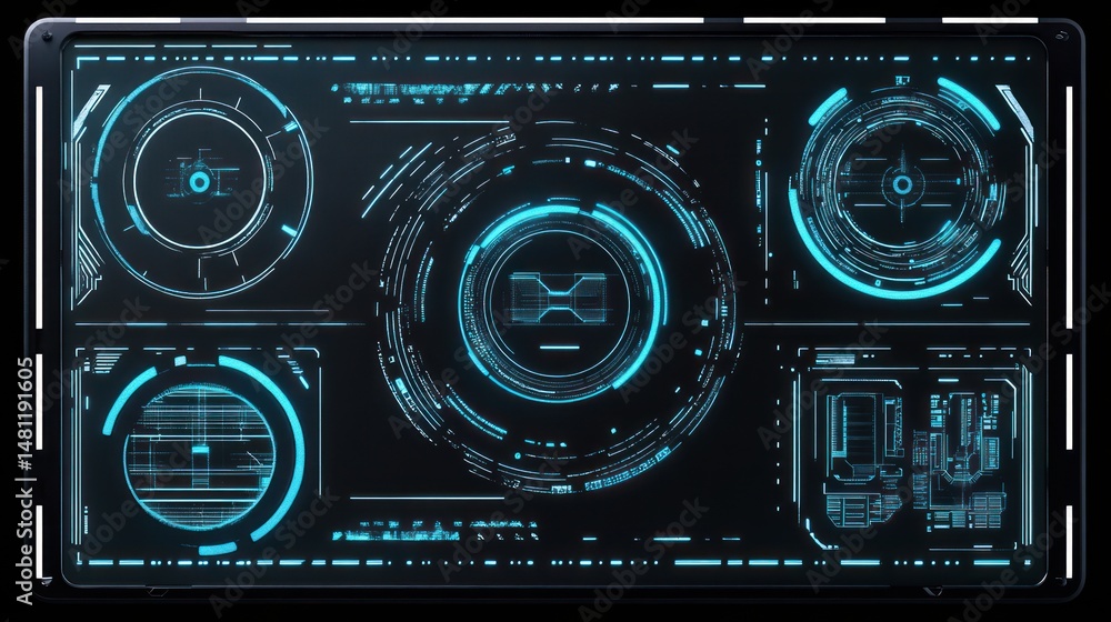 Fototapeta premium Futuristic hud interface showcasing graphical data with circular element on a screen