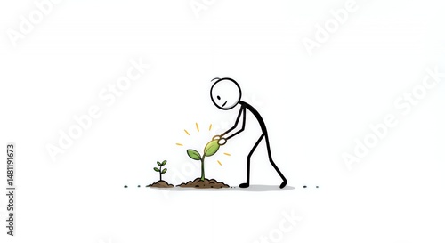 Wallpaper Mural Stickman Watering Sprout Plant on White Background Symbolizing Business Growth and Investment in Future Success Torontodigital.ca