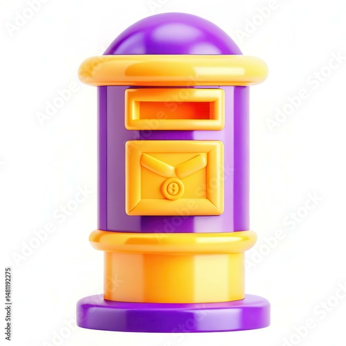 Wallpaper Mural A colorful purple and yellow mail box with a modern design, standing out against a textured background. Torontodigital.ca
