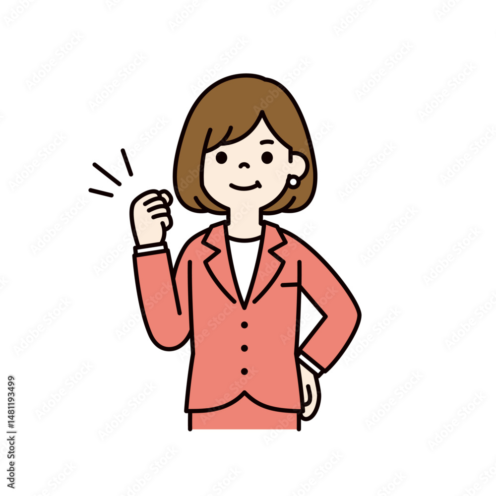 ガッツポーズをする、若い女性会社員のベクターイラスト素材_線幅の編集可能_カラー ガッツポーズをする、若い女性会社員のベクターイラスト素材_線幅の編集可能_カラー