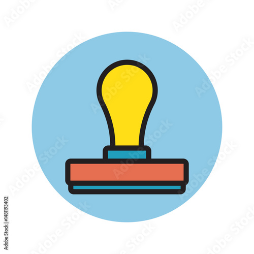 Lightbulbhandled stamp poised on blue circle