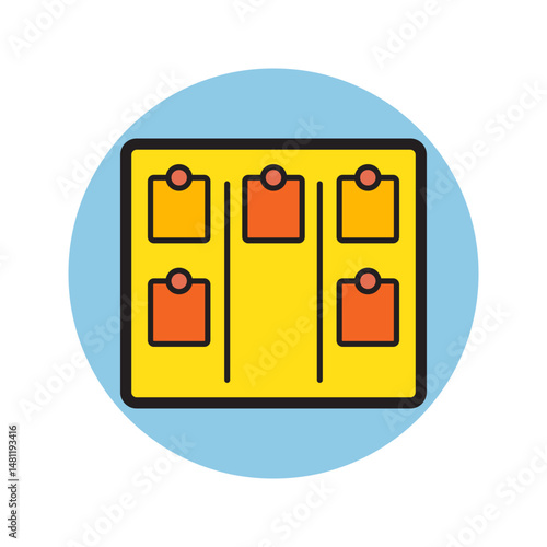 Vibrant Kanban board within light blue circle