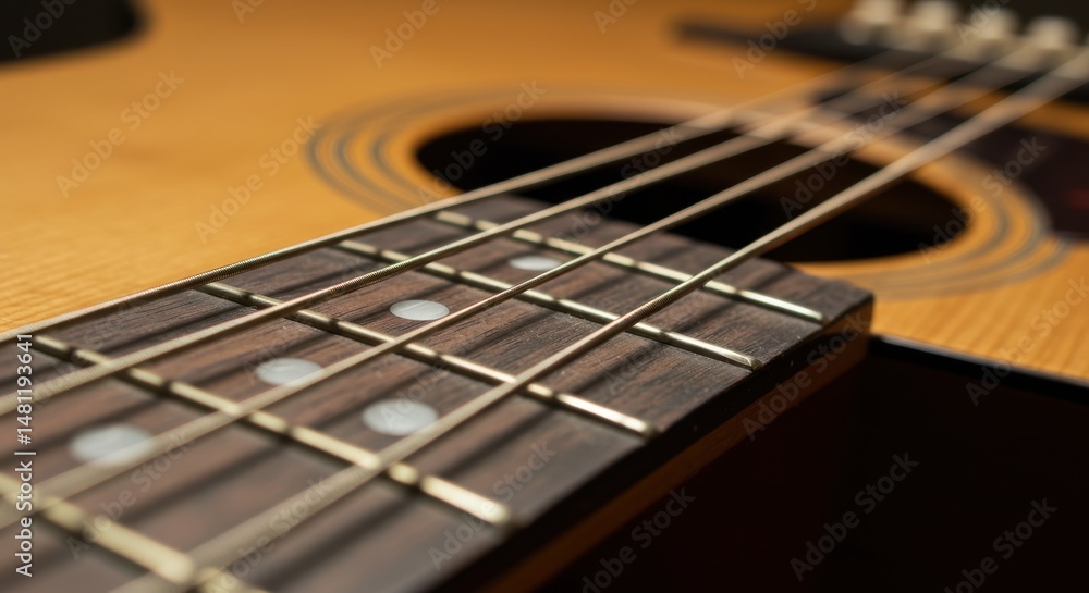Fototapeta premium Acoustic guitar strings representing musical artistry and performance, close up view
