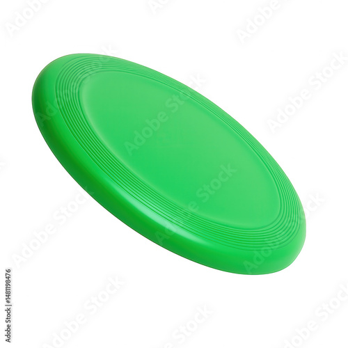 Bright green frisbee with concentric circular patterns on transparent background