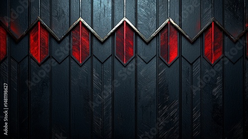 Symmetrical Dark Gray Metallic Panels with Red Glowing Accents 3D Render