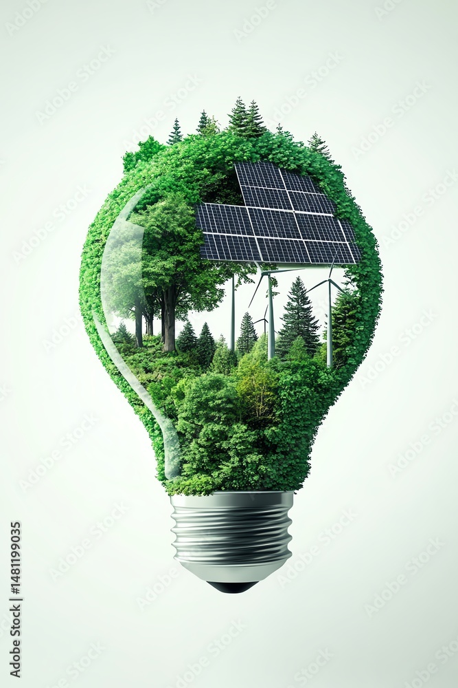 symbolic image of glowing green lightbulb featuring trees
