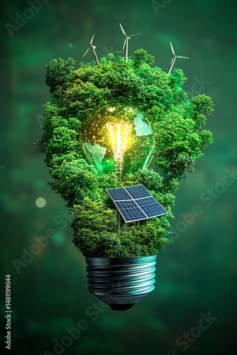 Obraz na płótnie symbolic image of glowing green lightbulb featuring trees w salonie