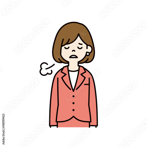 肩を落としてため息をつく、若い女性会社員のベクターイラスト素材＿線幅の編集可能＿カラー