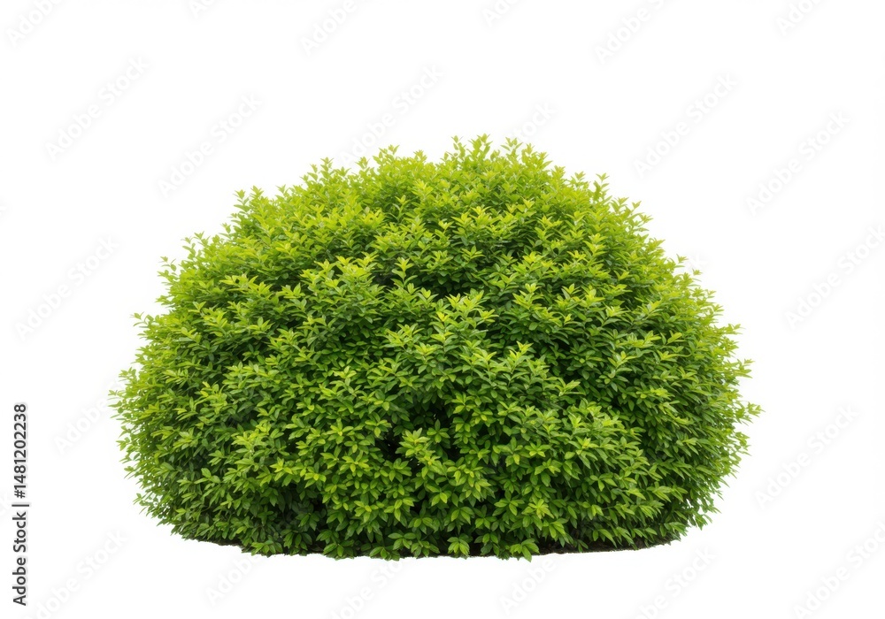 Fototapeta premium Isolated vibrant green bush with dense foliage against a plain backdrop view