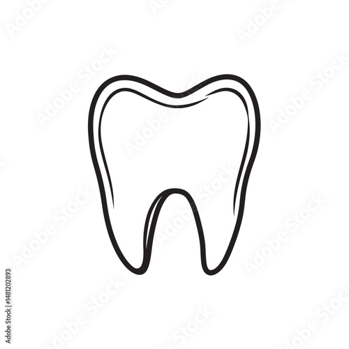 An outlined single human tooth is isolated against a plain white transparent background