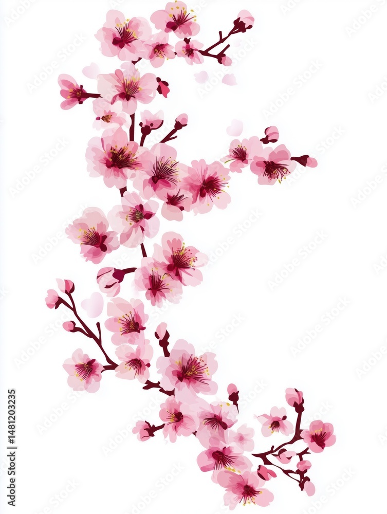 Free hand drawn cherry blossom white background Free hand drawn cherry blossom white background