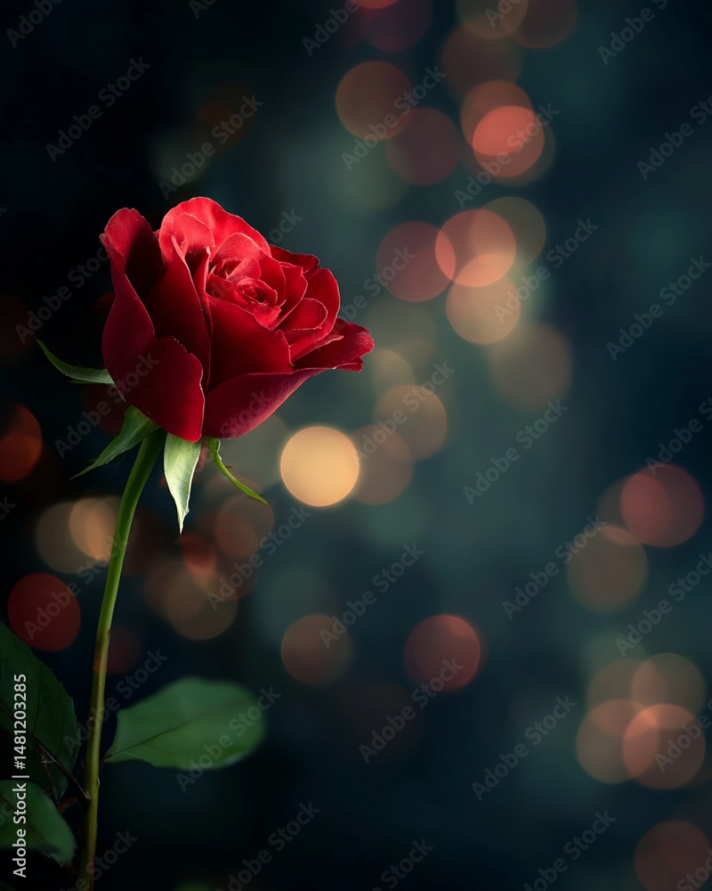 Obraz premium Single Red Rose with Bokeh Background
