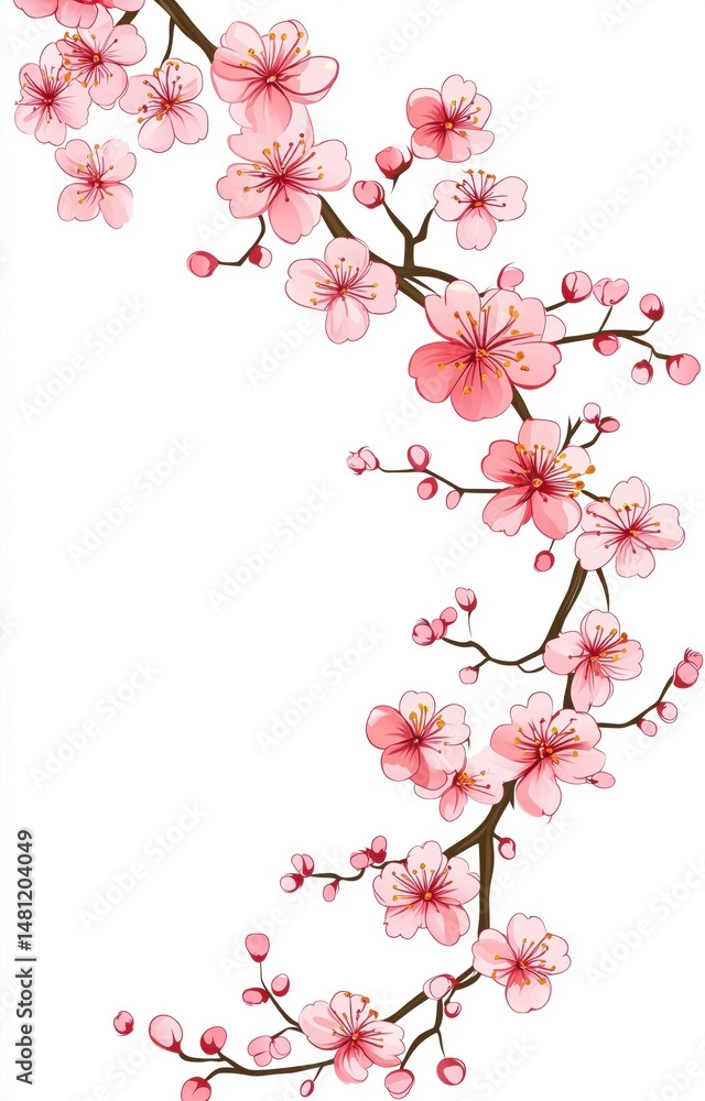 Fototapeta premium Free hand drawn cherry blossom white background