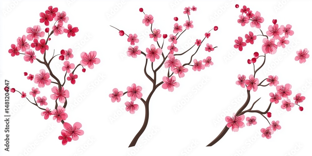 Naklejka premium Free hand drawn cherry blossom white background