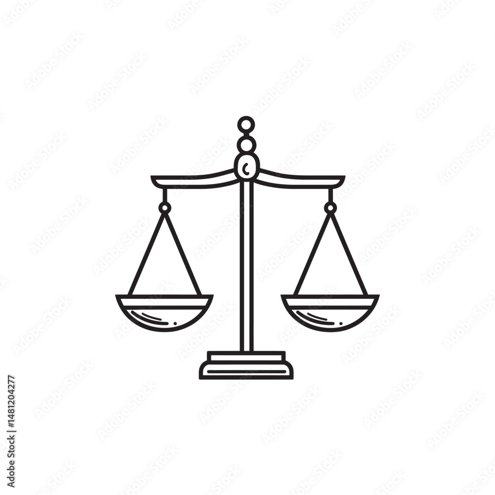 Balance scale line displays legal impartiality, justice, and fairness against transparent background Balance scale line displays legal impartiality, justice, and fairness against transparent background