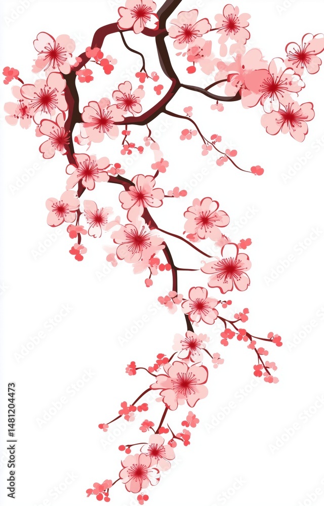 Fototapeta premium Free hand drawn cherry blossom white background