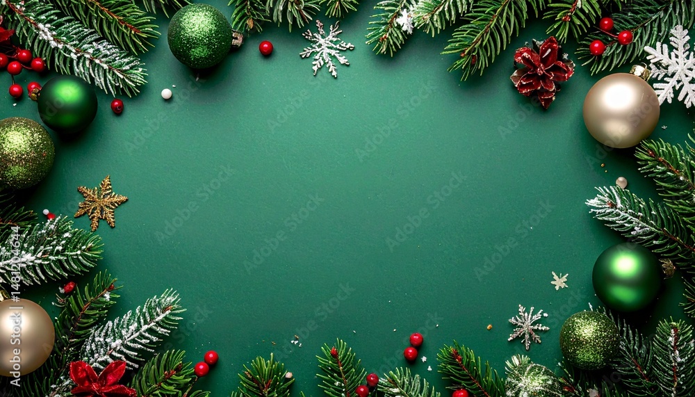 Festive green holiday background with Christmas theme Festive green holiday background with Christmas theme
