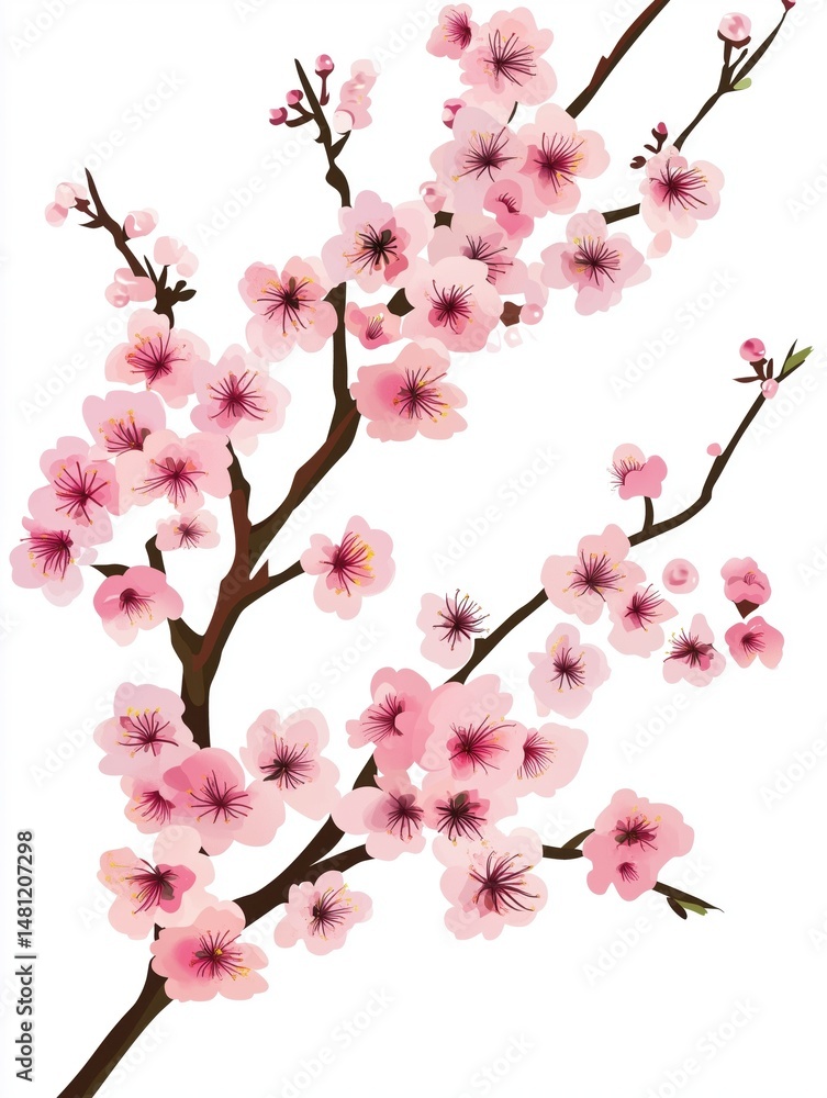 Fototapeta premium Free hand drawn cherry blossom white background