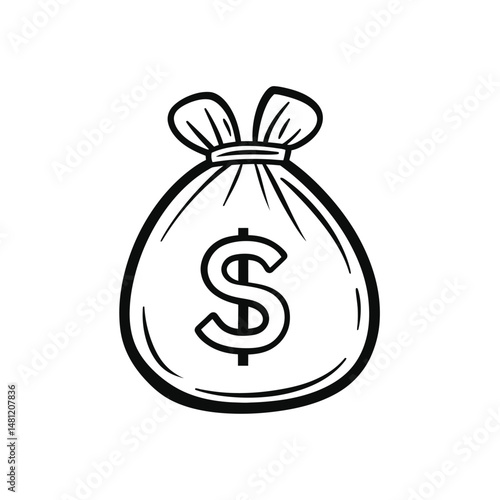 Black and white simple money bag shows an American dollar symbol