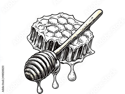 Honeycomb and Honey Dipper