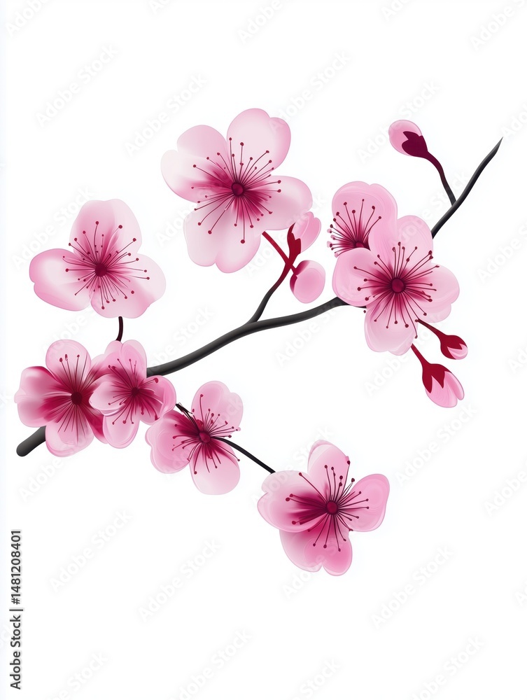 Fototapeta premium Free hand drawn cherry blossom white background