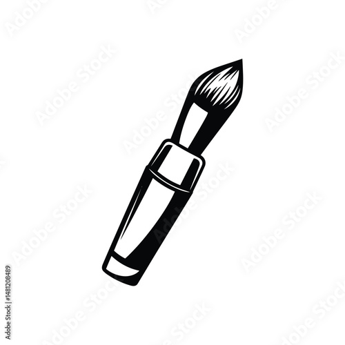 Black art brush with stylized bristles creates an old vintage paint tool appeal