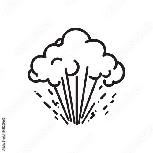 Black cloud of gas or steam rises, accompanied by particles on a transparent backdrop