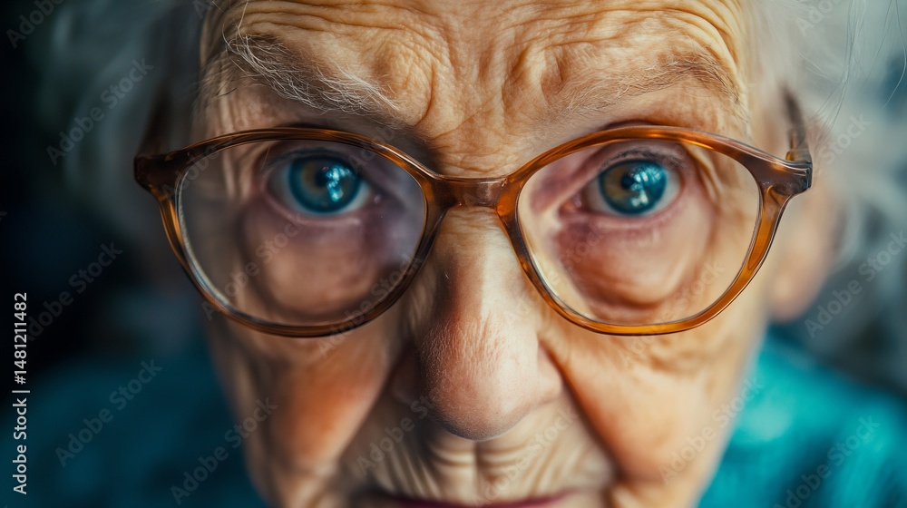 An old woman with blue eyes and glasses An old woman with blue eyes and glasses