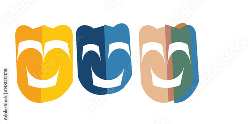 Comedy and Tragedy Masks, Comic and Tragic Vector Icon for Theater or Carnival, Masquerade Mask