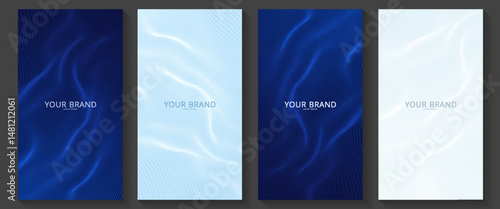 Contemporary technology cover design set. Luxury background with blue line pattern (guilloche curves).vector eps10
