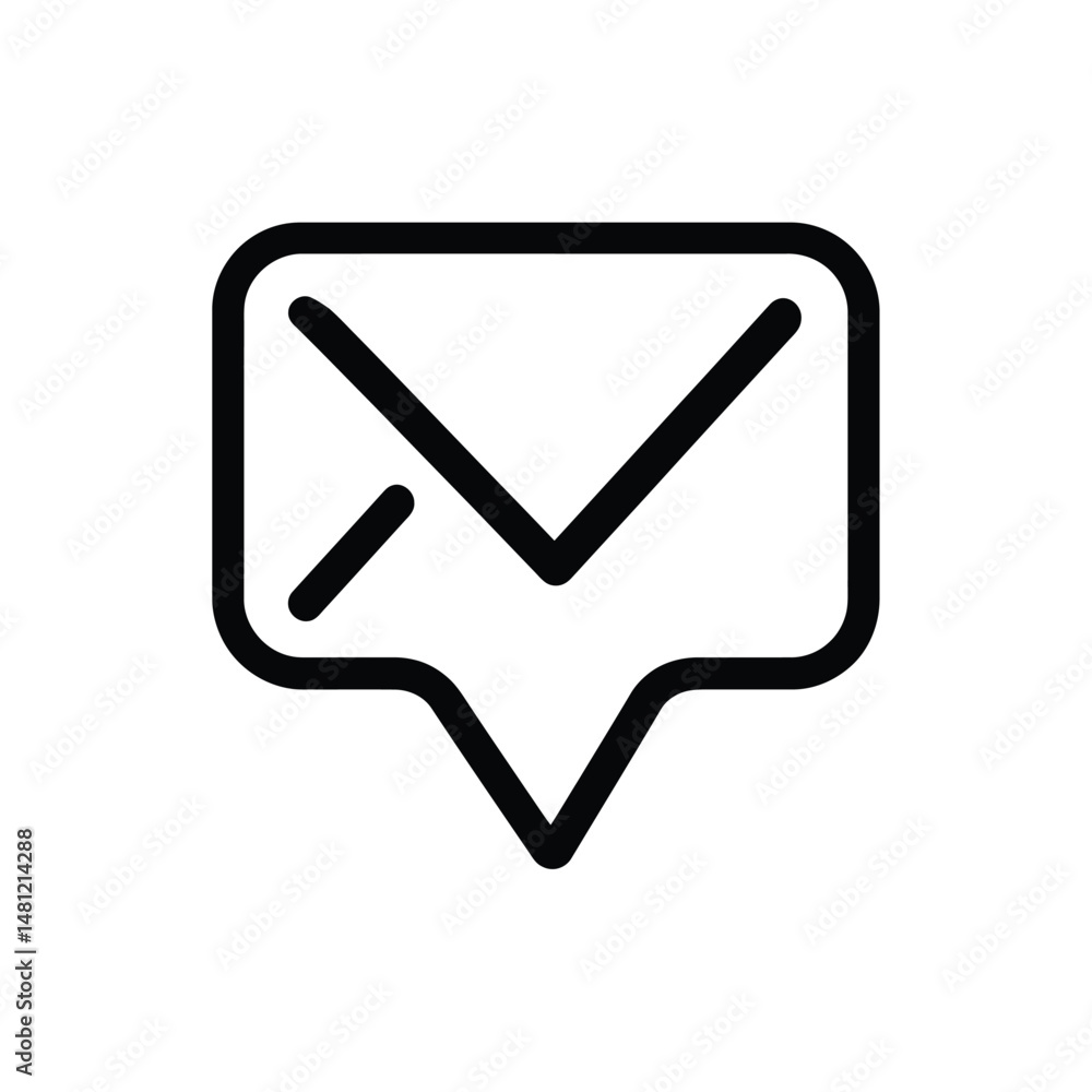 Black line art envelope icon communicates message inside a speech bubble and has transparent background Black line art envelope icon communicates message inside a speech bubble and has transparent background