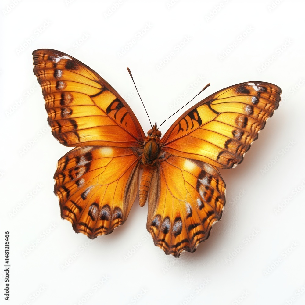 Obraz premium Orange butterfly with open wings on a white background