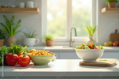 Wallpaper Mural Brightly lit kitchen counter, salad bowls, fruit, instafood, nutrition, spring Torontodigital.ca