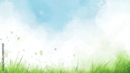 Serene Watercolor Landscape of Grass and Sky