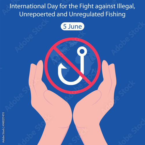 illustration vector graphic of a pair of hands raised symbol prohibiting the use of fishing hooks, perfect for international day, fight against illegal, unreported, unregulated fishing, celebrate.