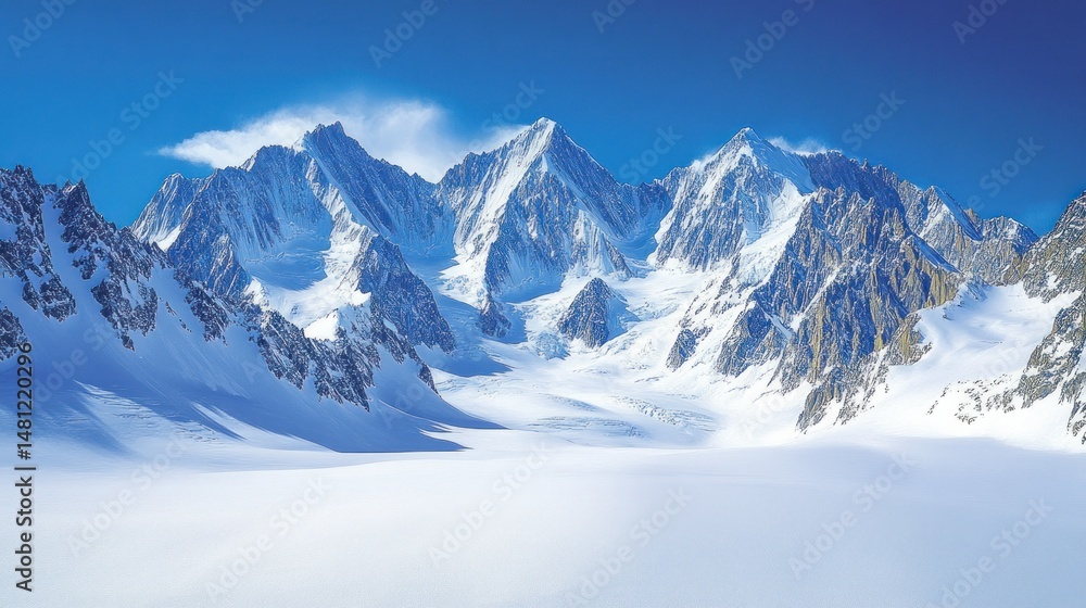Obraz premium Majestic snowy mountain range under a vibrant blue sky